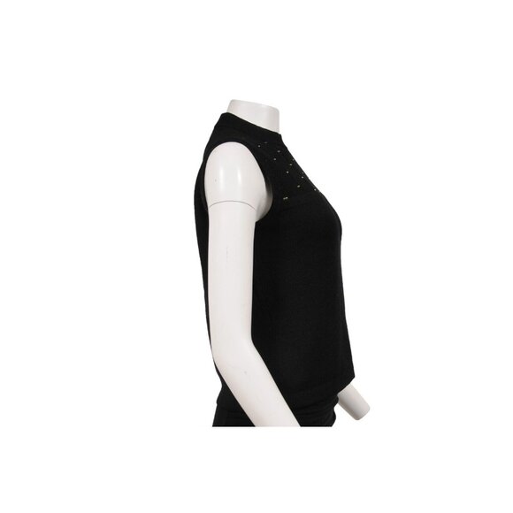 St. John Sport Womens Staple Vest Small Black Wool Rayon Sleeveless Button Neck - Picture 5 of 11